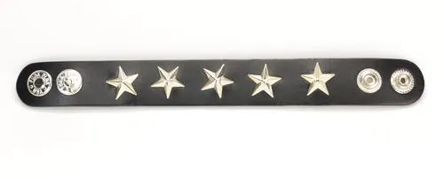 Black Leather Bracelet w/ Silver Star Studs