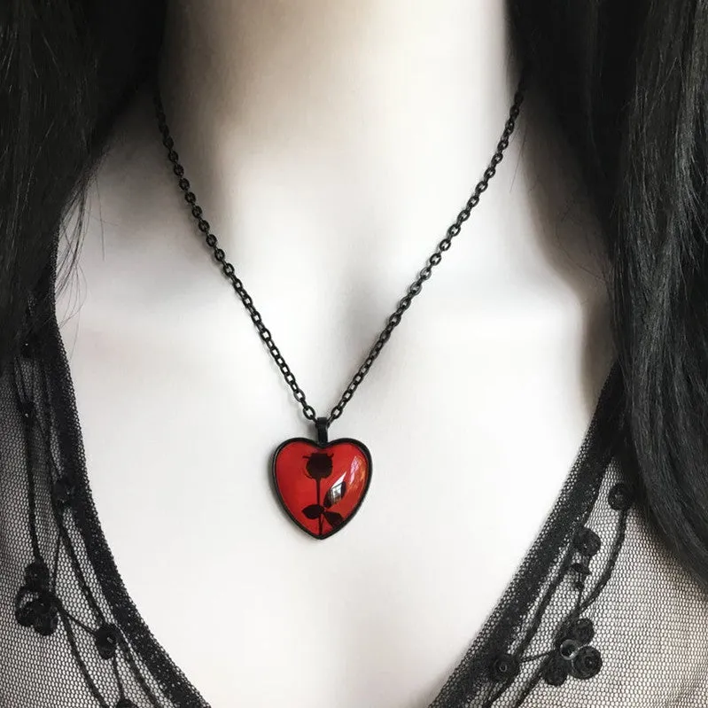 Black Necklace w/ Red/Black Rose Heart