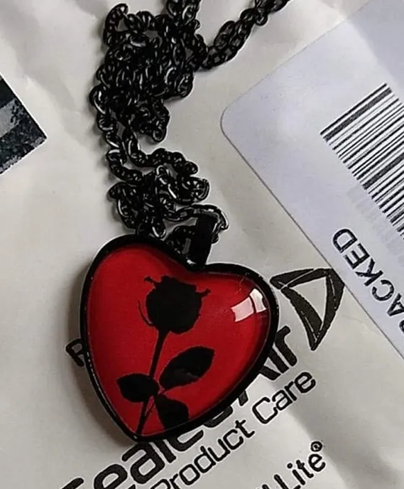 Black Necklace w/ Red/Black Rose Heart