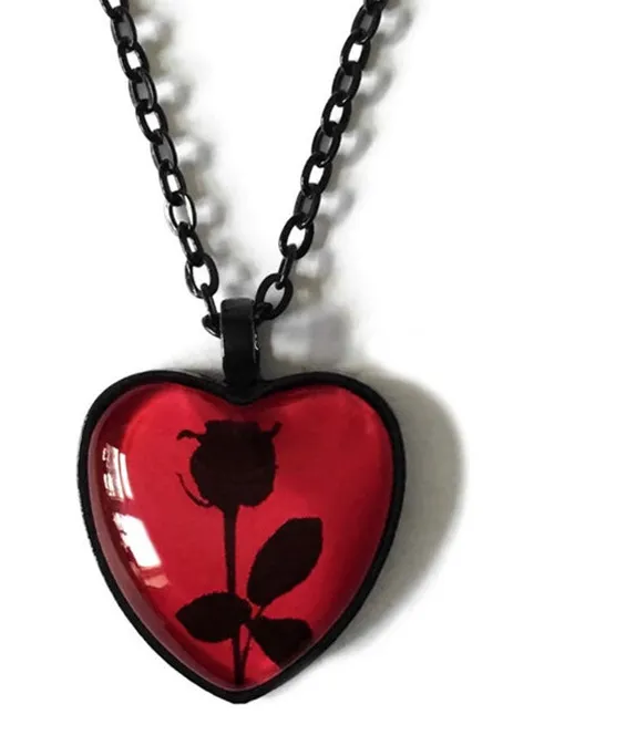 Black Necklace w/ Red/Black Rose Heart