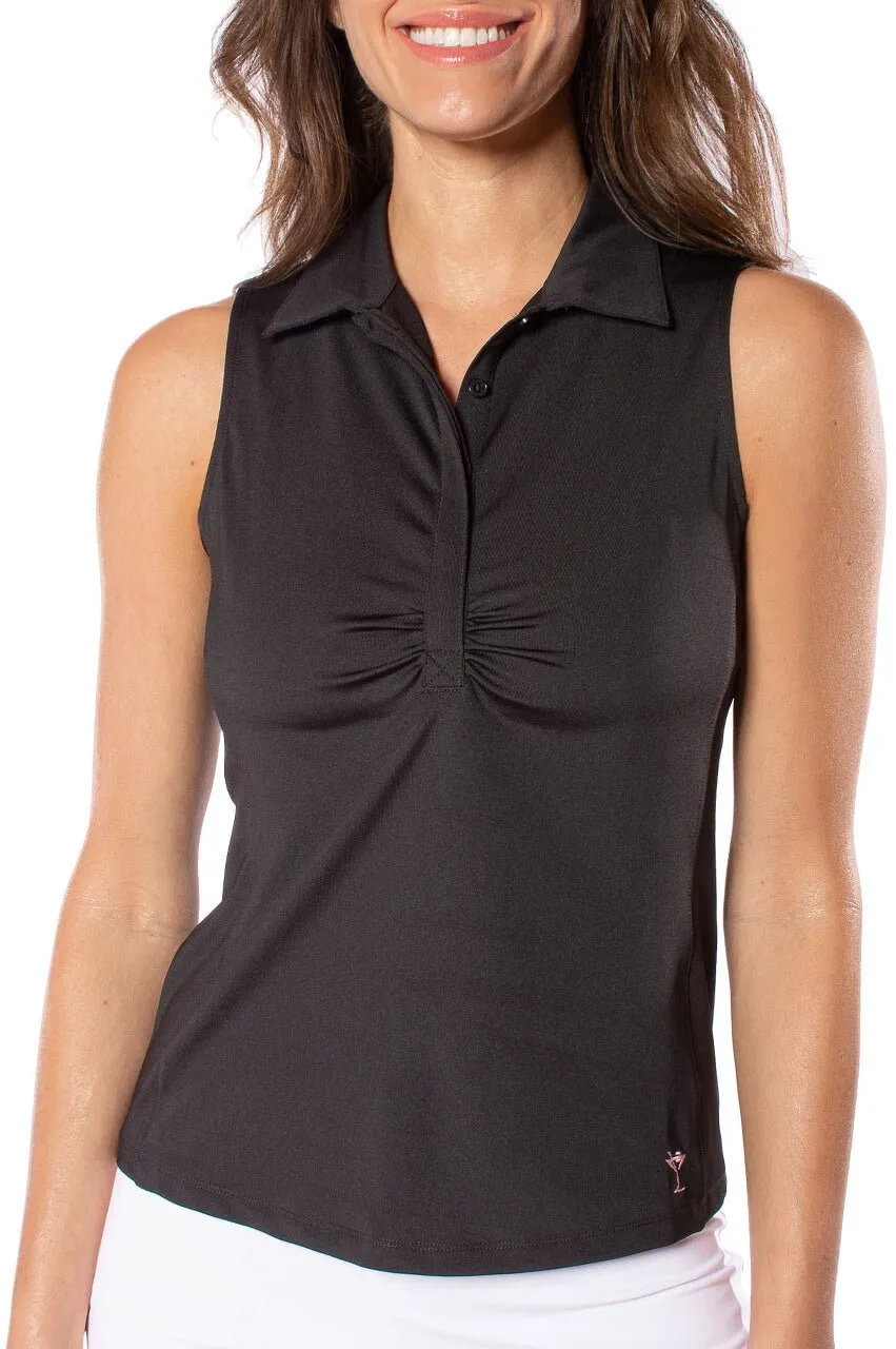 Black Sleeveless Ruched Polo