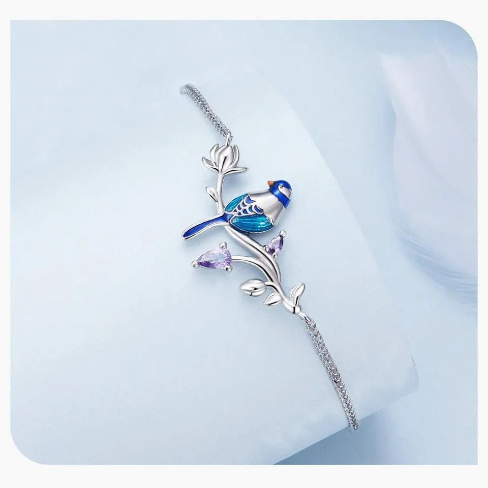 'Blue Bird' Charm Bracelet CZ and Sterling Silver