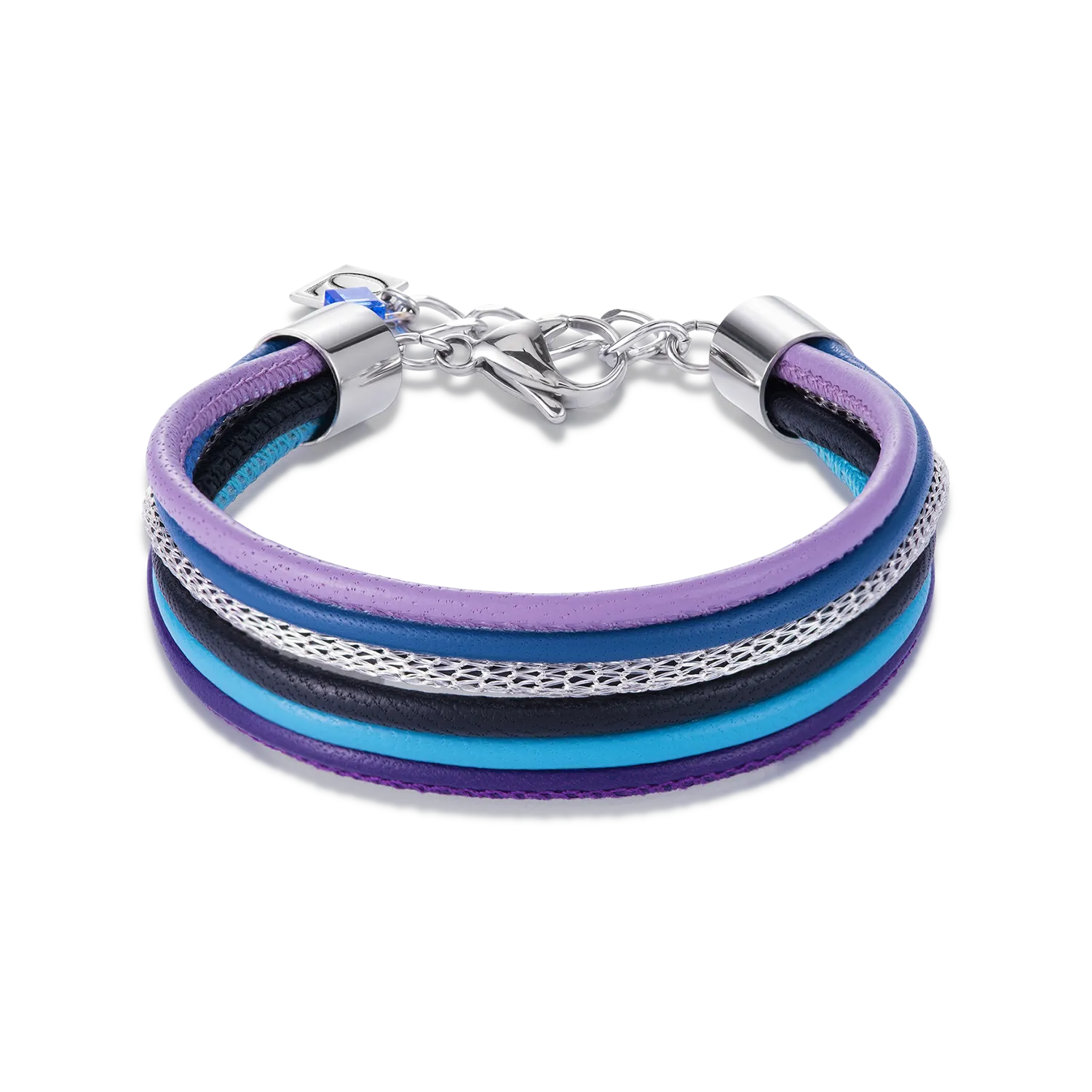 Bracelet Multirow Nappa Leather & Mesh blue-purple