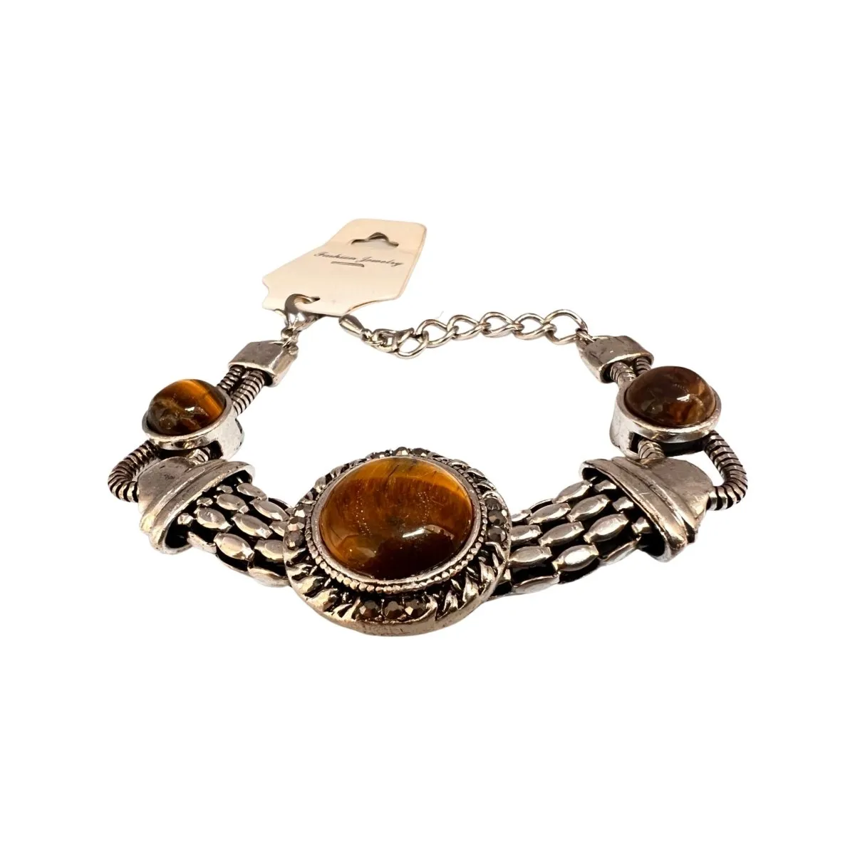 Bracelet Tiger's Eye Round Silver Plated