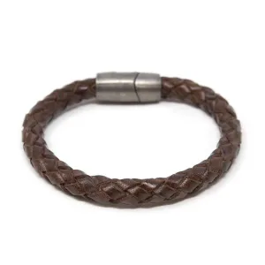 Braided Leather Bracelet with Puzzle Clasp Brown Medium