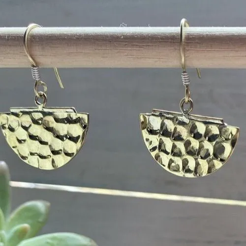 Brass Hammered Earrings Half Moon