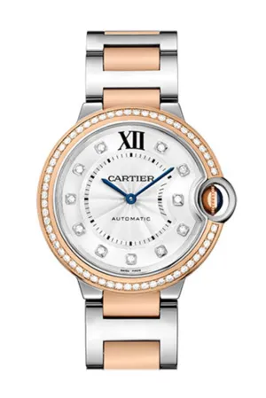 Stunning Cartier Ballon Bleu 36MM Watch with Diamonds, Steel, and Rose Gold (Model: W3BB0004)