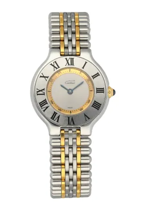 Stylish Cartier Must 21 1340 Ladies Watch with Diamond Case and Leather Strap