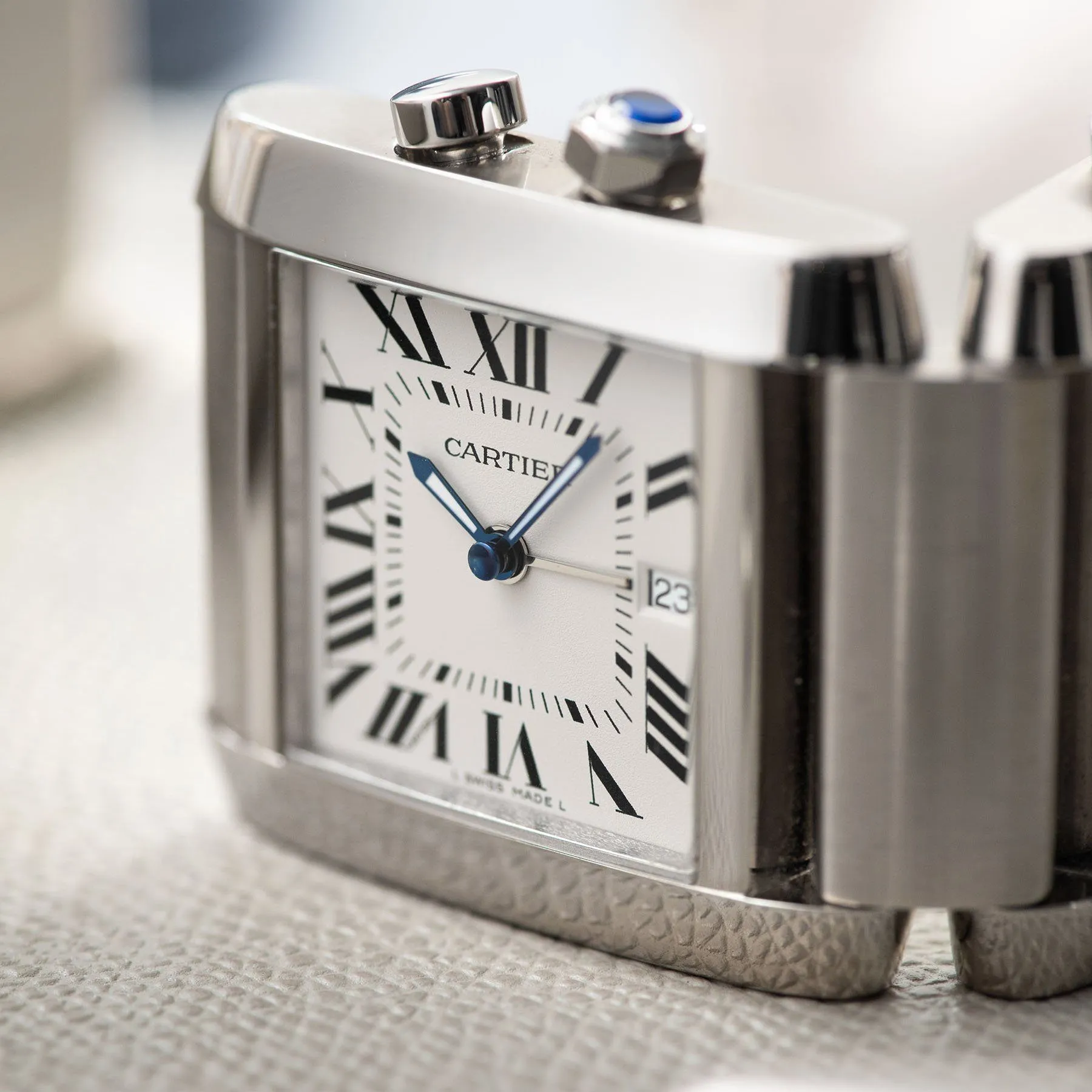 Cartier Tank Francaise 2945 Dual-Time Luxury Desk Clock