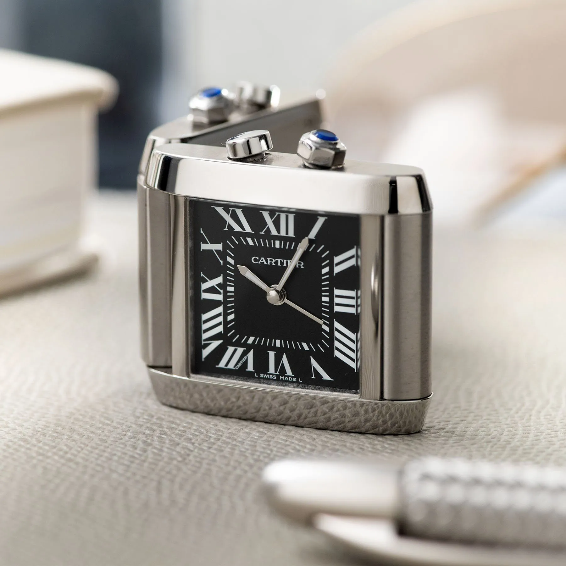 Cartier Tank Francaise 2945 Dual-Time Luxury Desk Clock