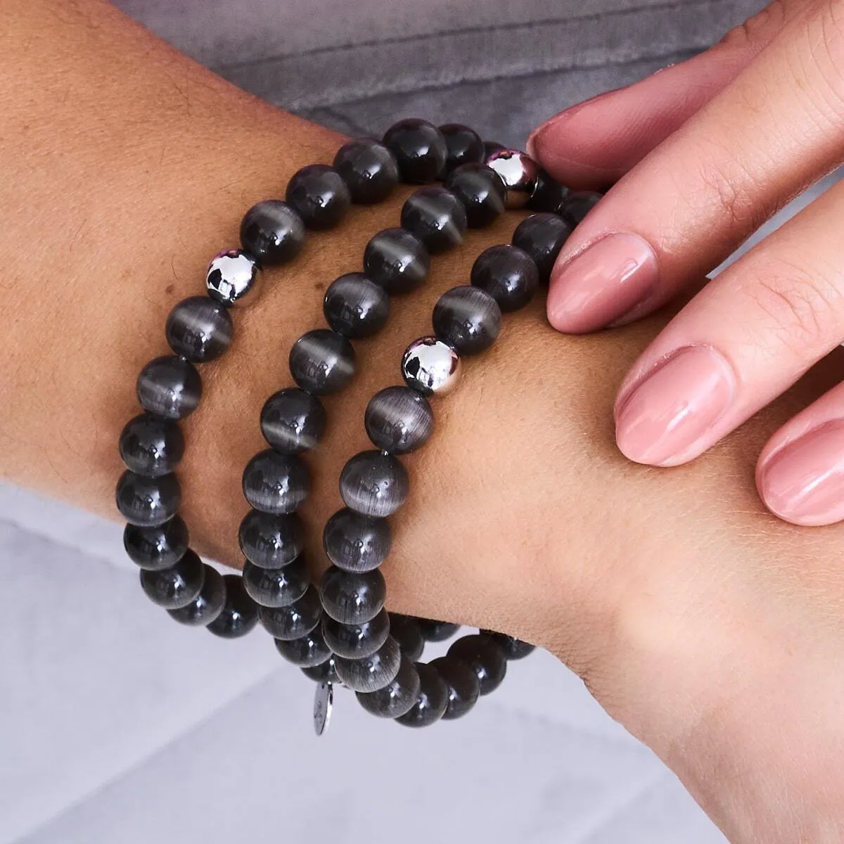 Cheshire Glass Bracelet with Charcoal and .925 Sterling Silver Accents