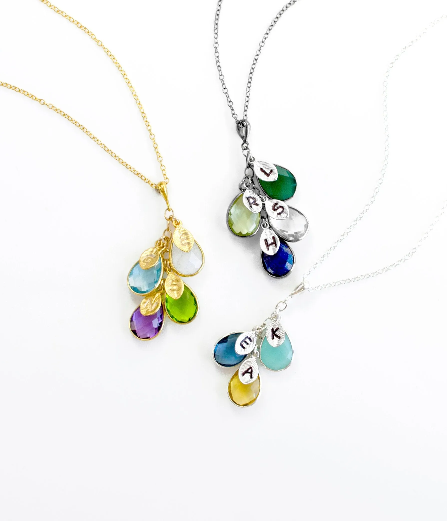 Christmas Gift for Mom: Birthstone Initial Cascade Necklace