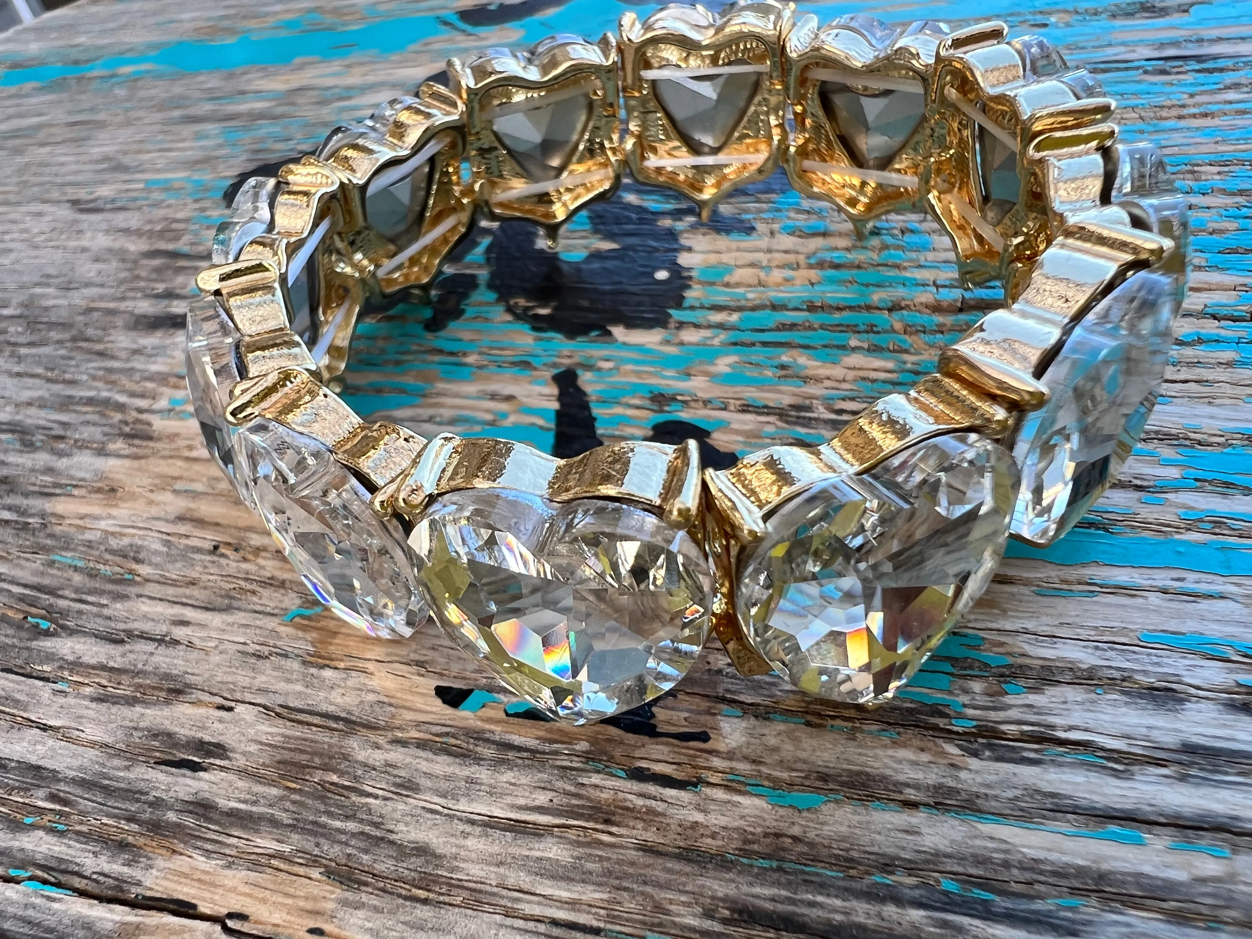 Clear Crystal Hearts on Gold Bracelet