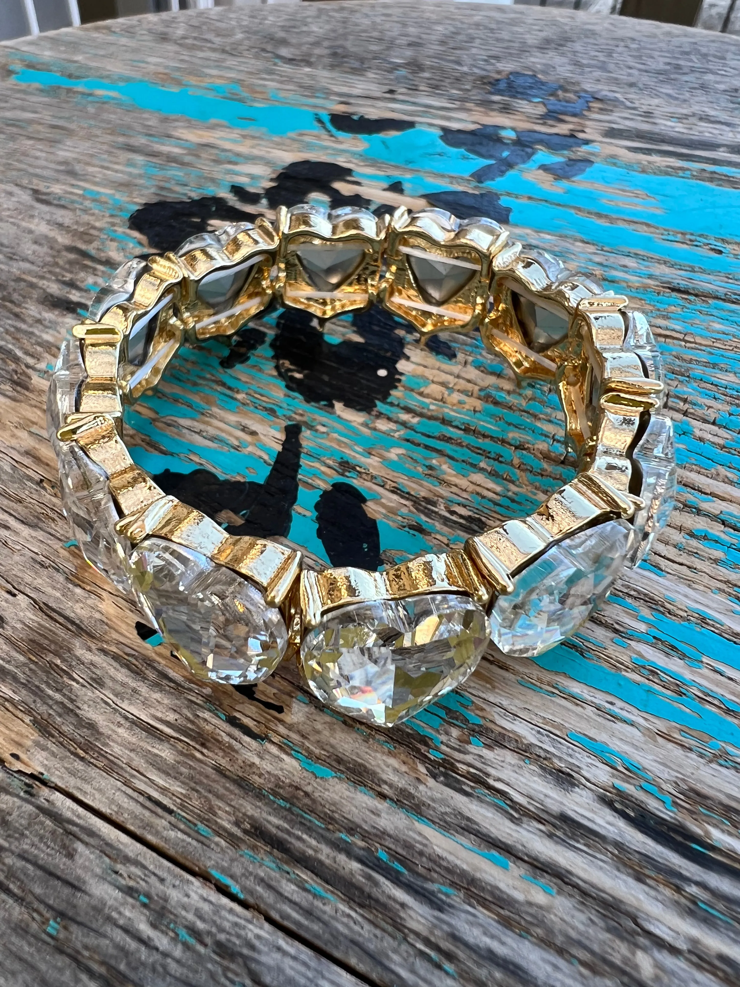 Clear Crystal Hearts on Gold Bracelet