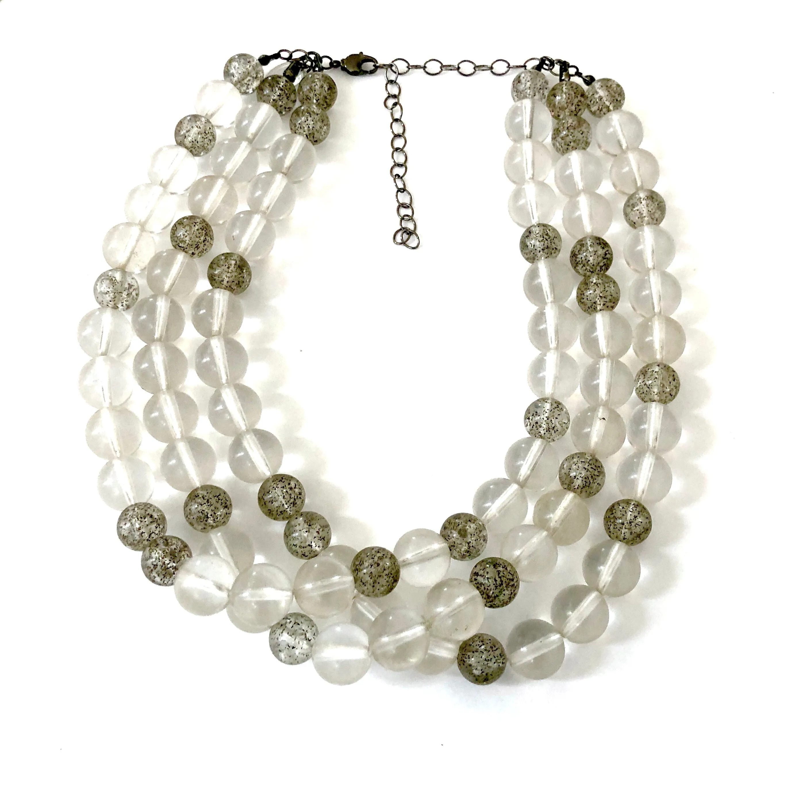 Clear Transparent Glitter Speckled Beaded Morgan Necklace