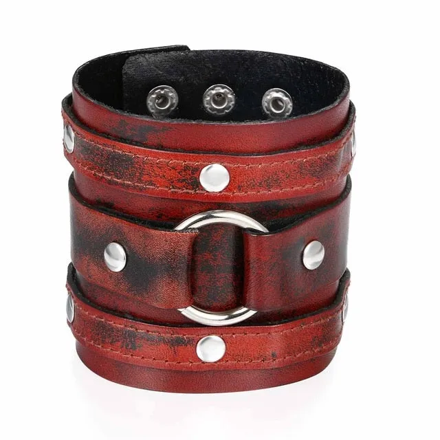 'Cryptic' Red/Black Alt PU Fake Leather Wristband