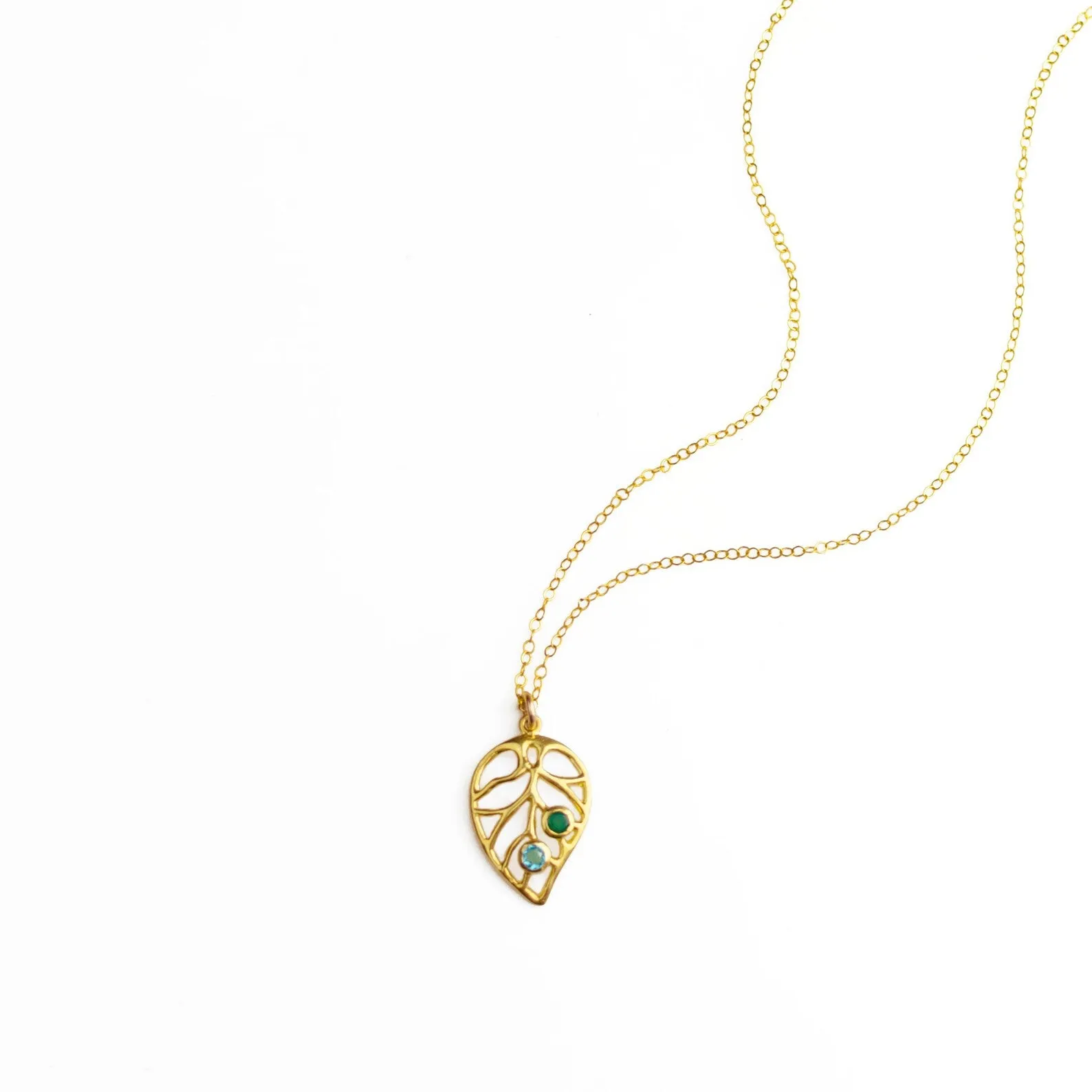 Custom Leaf Pendant Birthstone Necklace