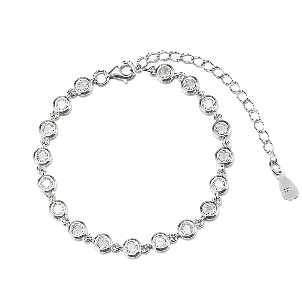 Elegant CZ Link Chain Bracelet, Sparkling Cubic Zirconia - Adjustable Fashion Jewelry