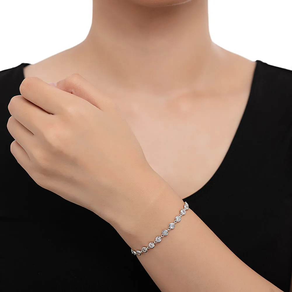 Elegant CZ Link Chain Bracelet, Sparkling Cubic Zirconia - Adjustable Fashion Jewelry