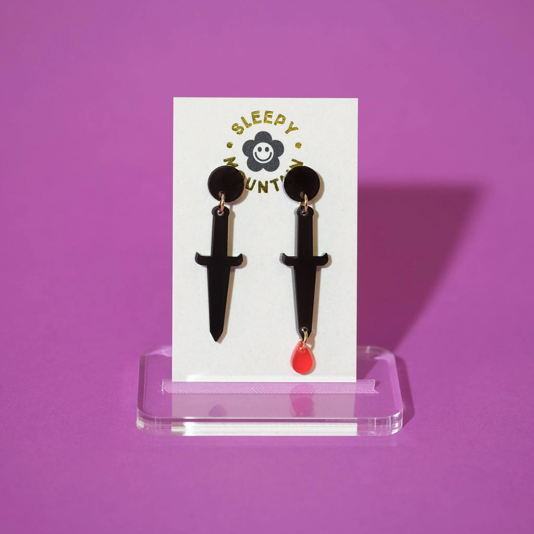 Dagger earrings with drop of blood