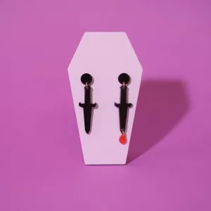 Dagger earrings with drop of blood