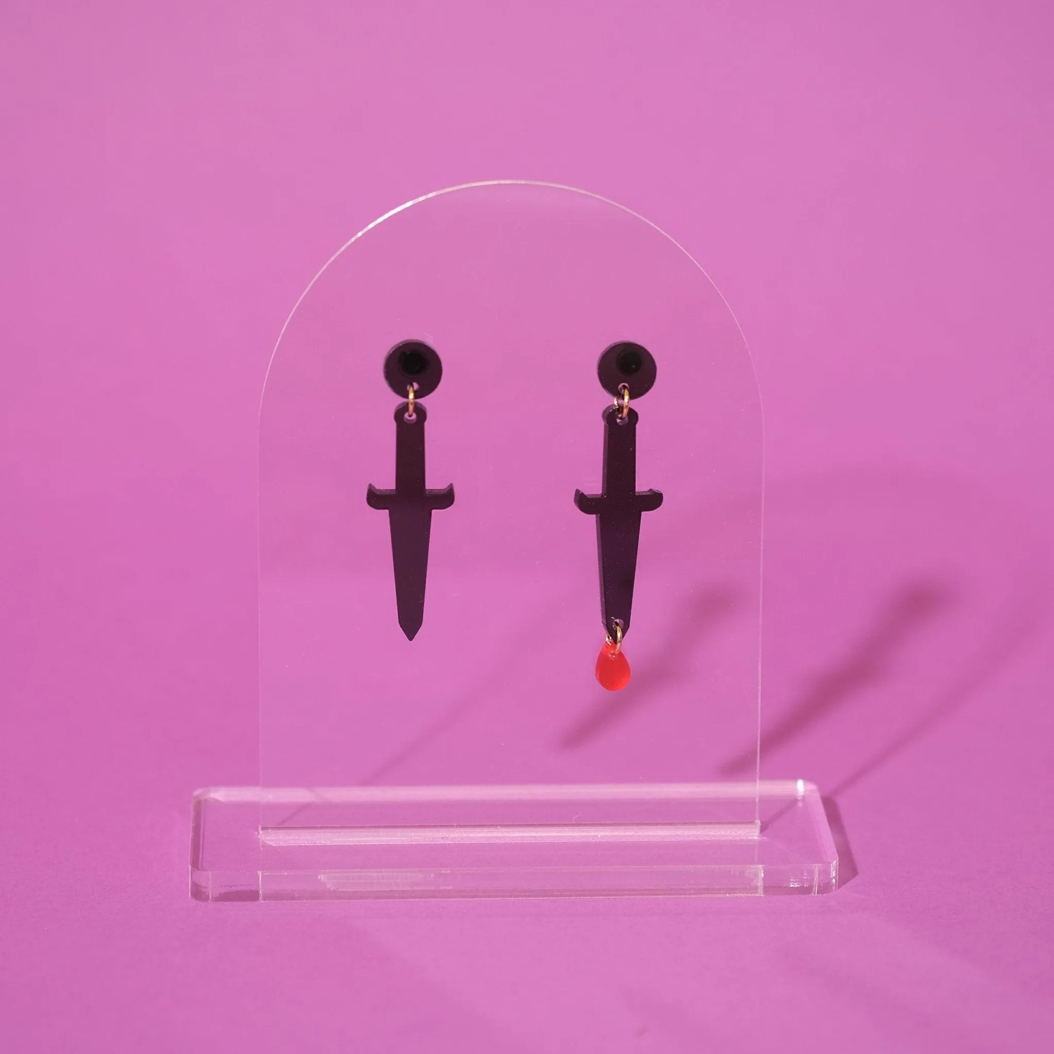 Dagger earrings with drop of blood