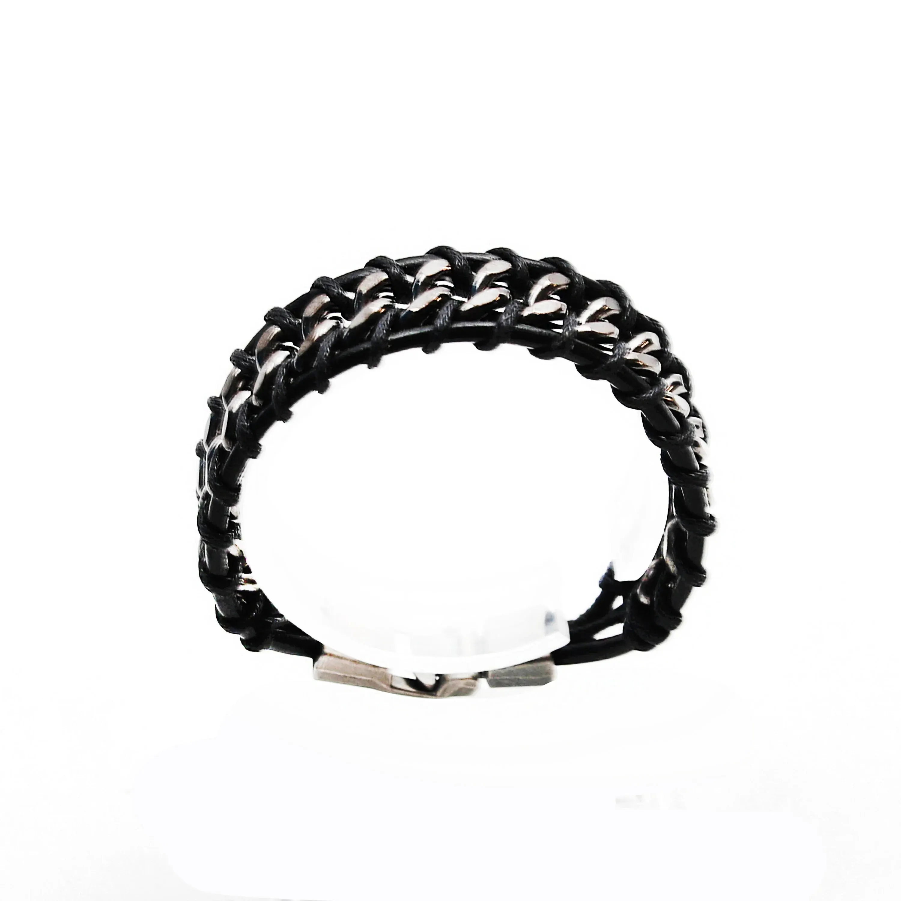 Demetrio Knitted Leather & Stainless Steel Bracelet