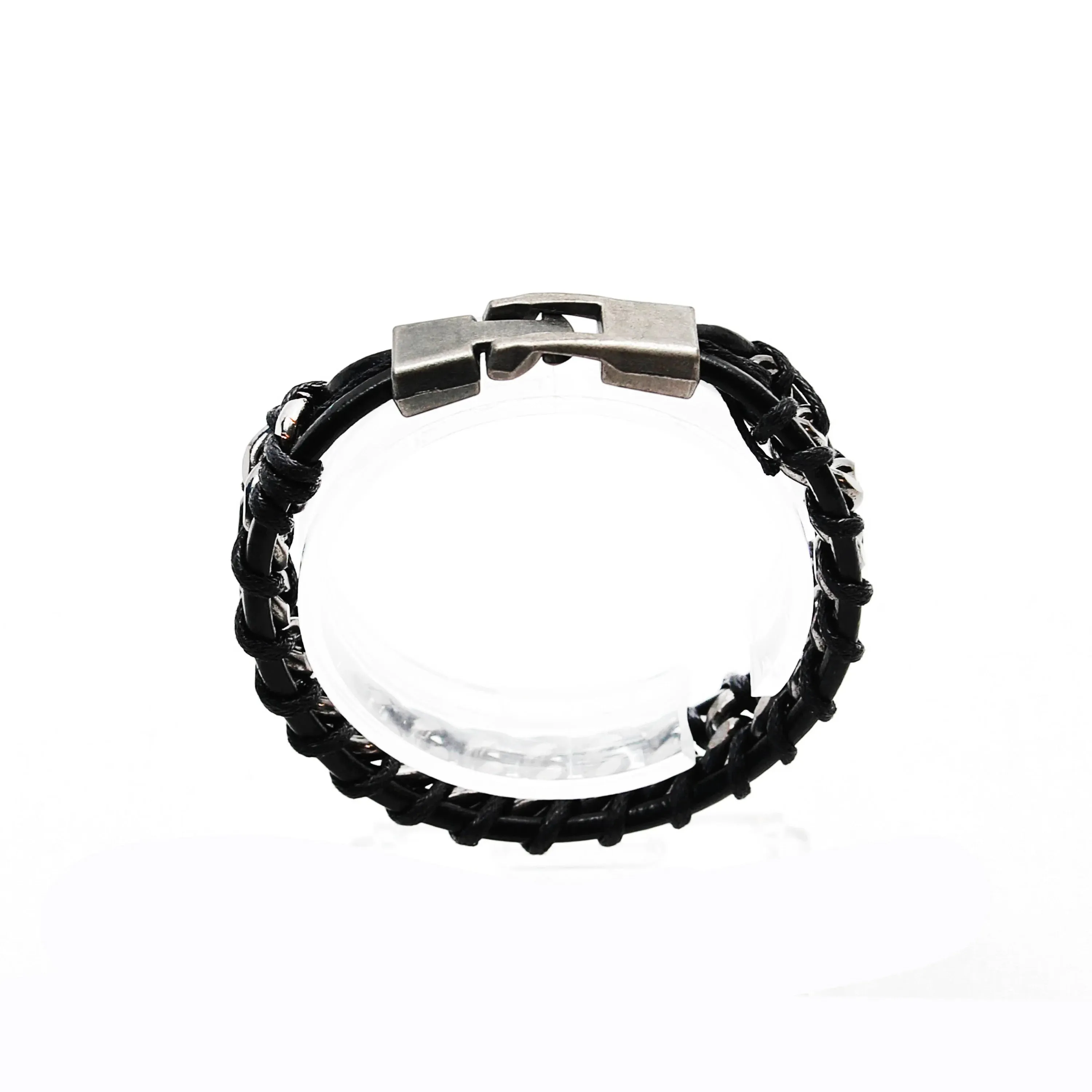 Demetrio Knitted Leather & Stainless Steel Bracelet