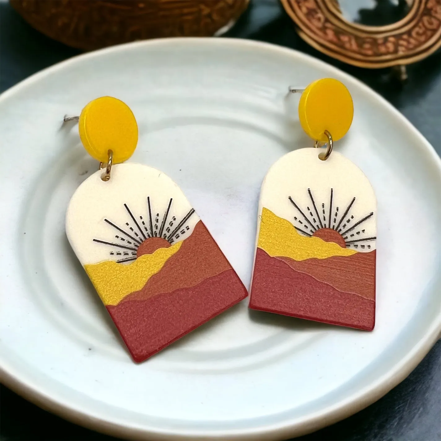 Dessert Sun Earrings - Handmade Earrings, Funky Earrings, Handmade Jewelry, Unique Jewelry, Yellow Earrings, Mountain, Arizona Dessert