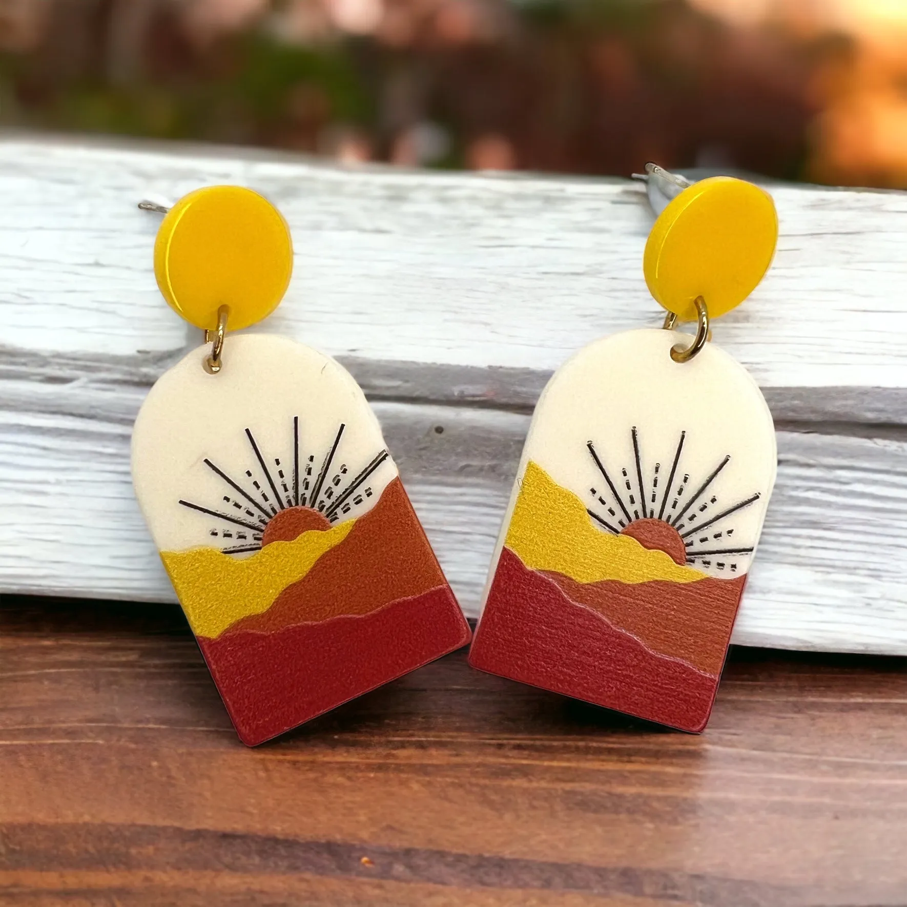 Dessert Sun Earrings - Handmade Earrings, Funky Earrings, Handmade Jewelry, Unique Jewelry, Yellow Earrings, Mountain, Arizona Dessert