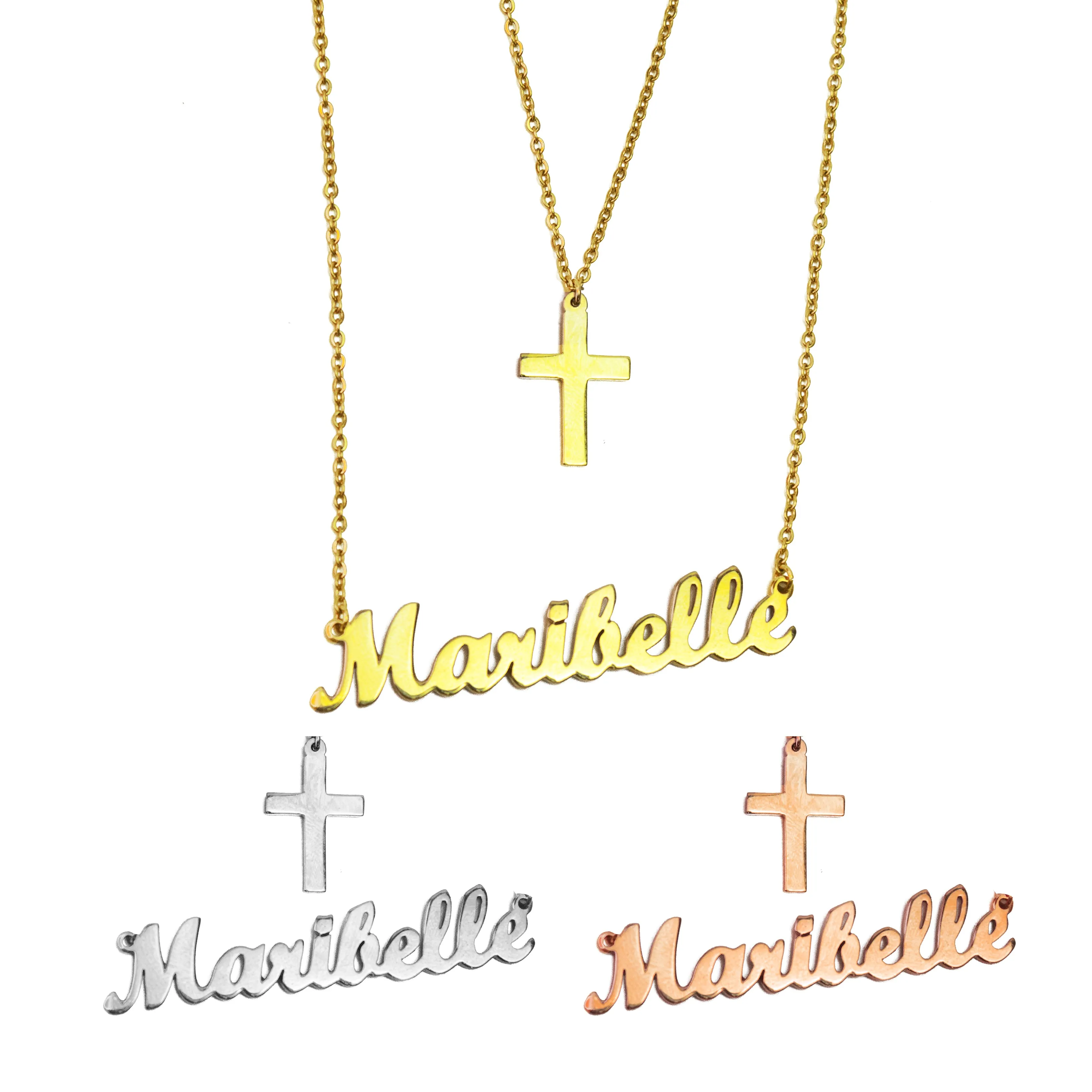 Double Chain With Cross Name Necklaces PC11-X / PC11