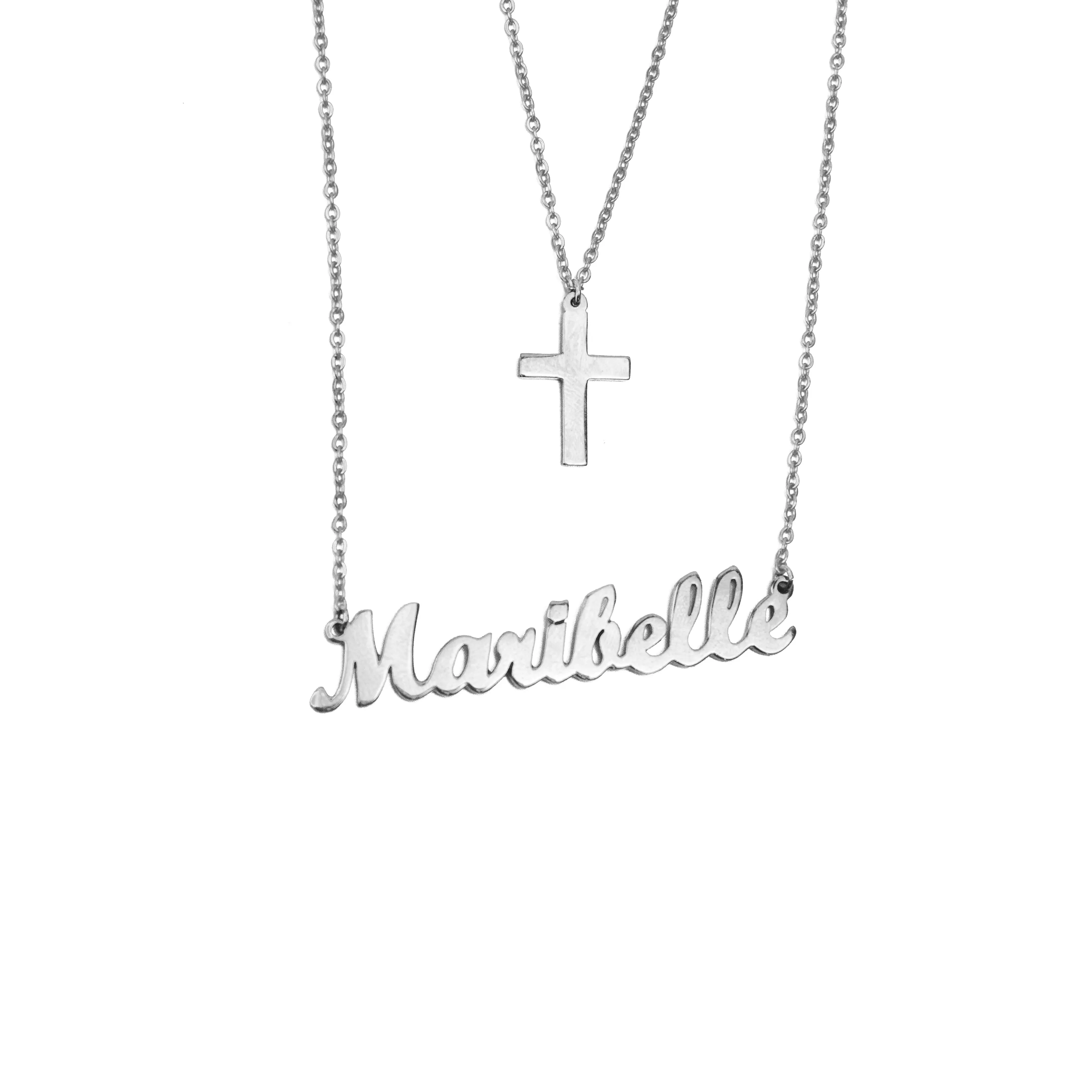 Double Chain With Cross Name Necklaces PC11-X / PC11