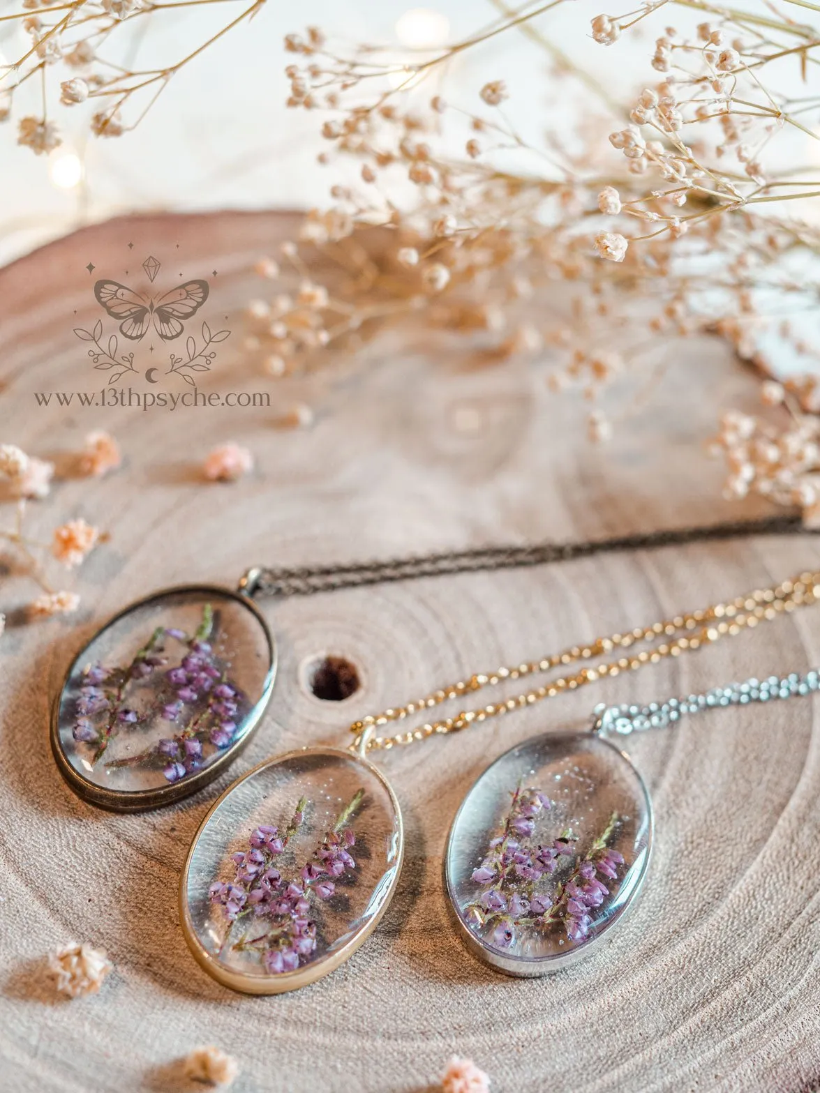 Dried heather pendant necklace pendant necklace