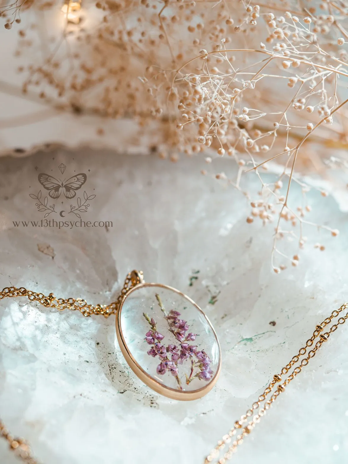 Dried heather pendant necklace pendant necklace