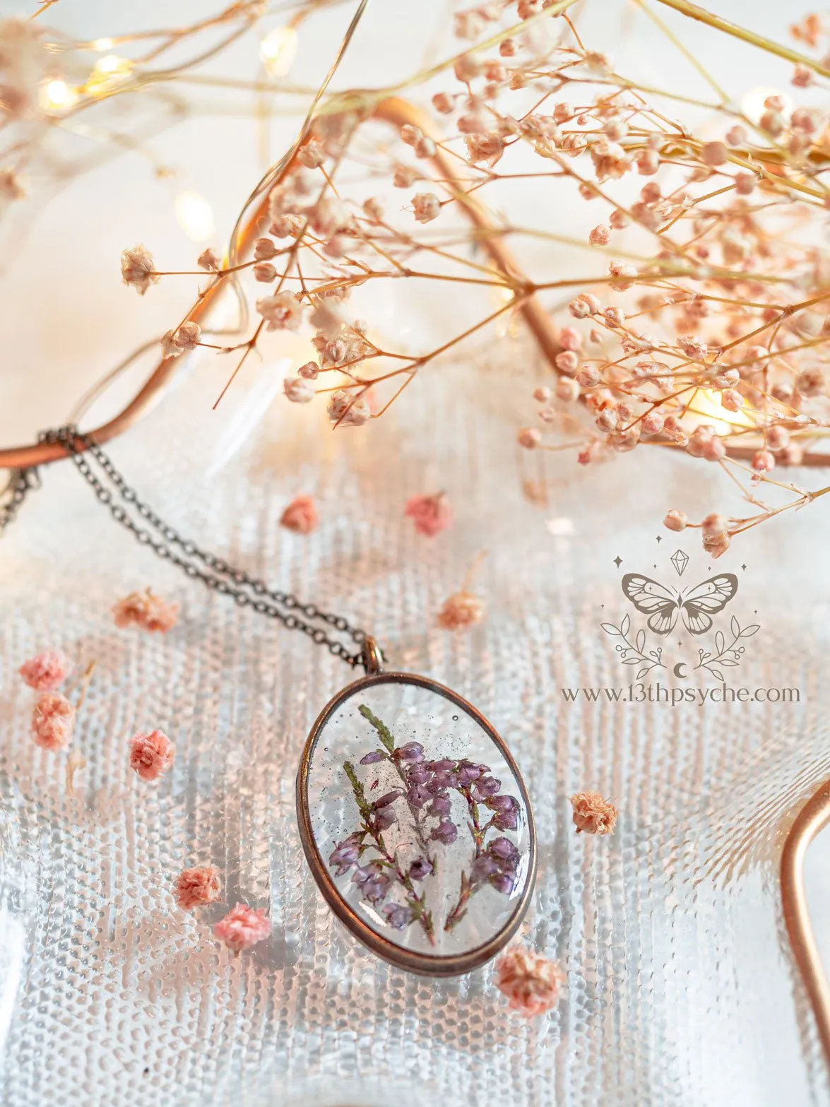 Dried heather pendant necklace pendant necklace