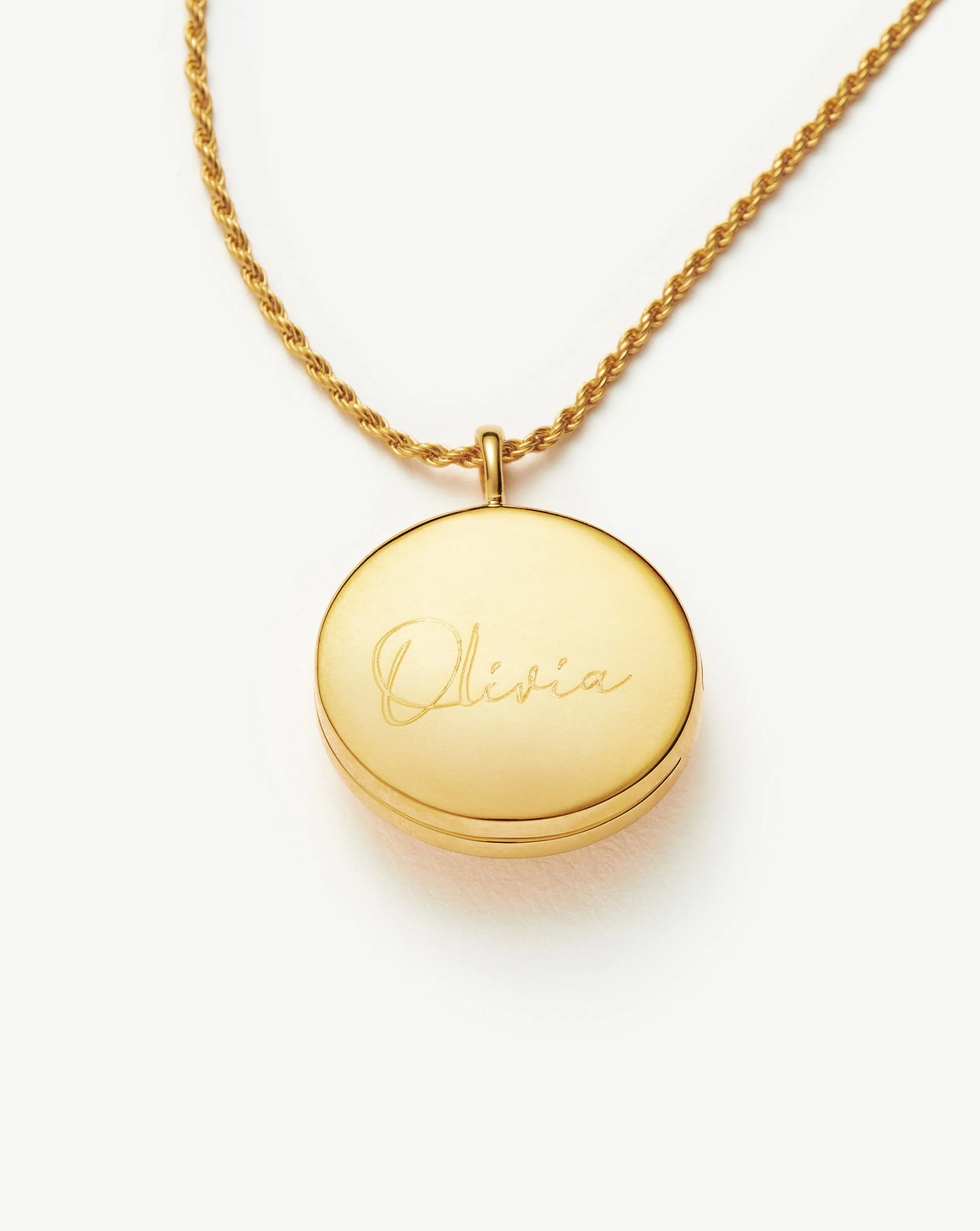 Engravable Round Ridge Locket Pendant Necklace