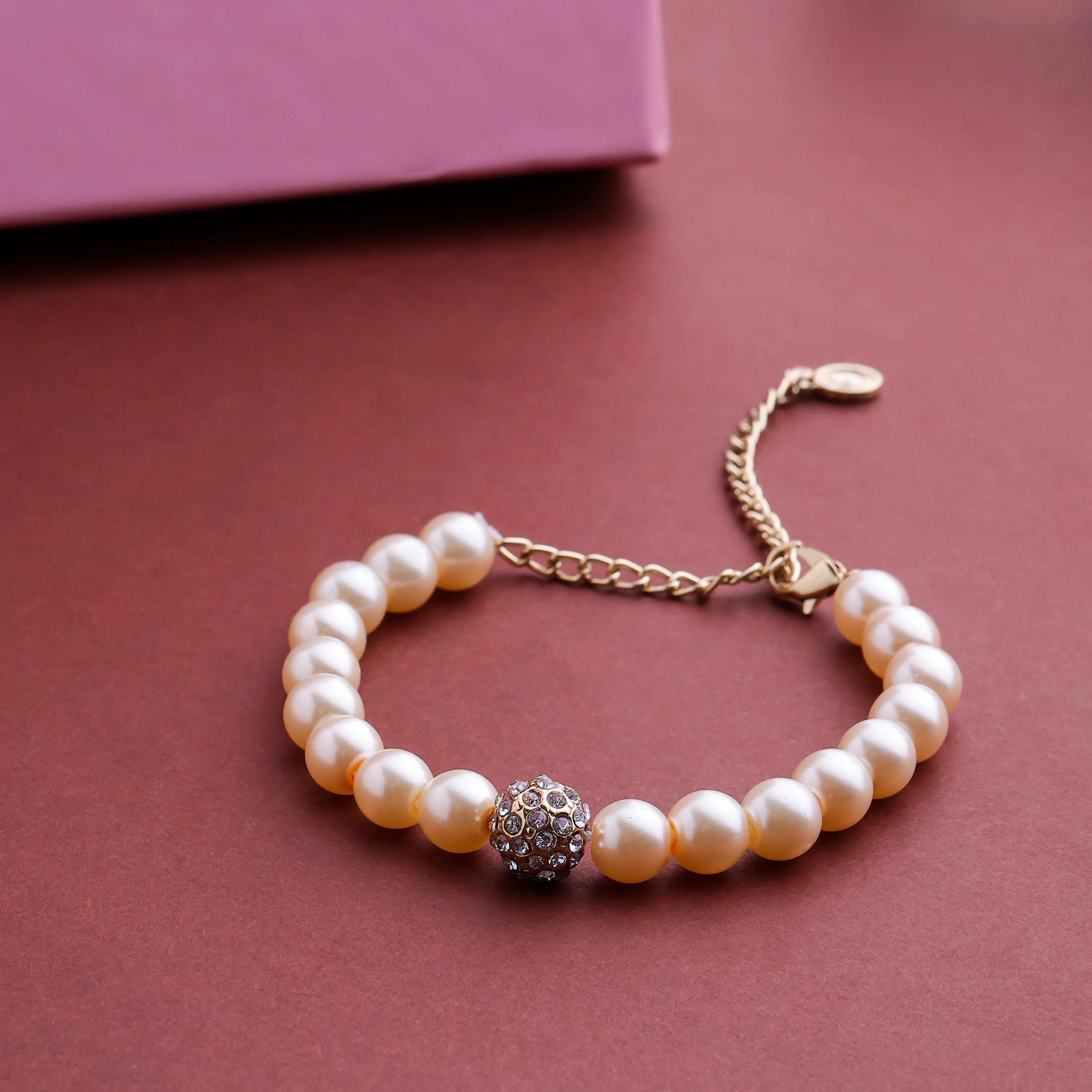 Estele - Fancy Cream Pearl Single line Bracelet with Crystal Balls