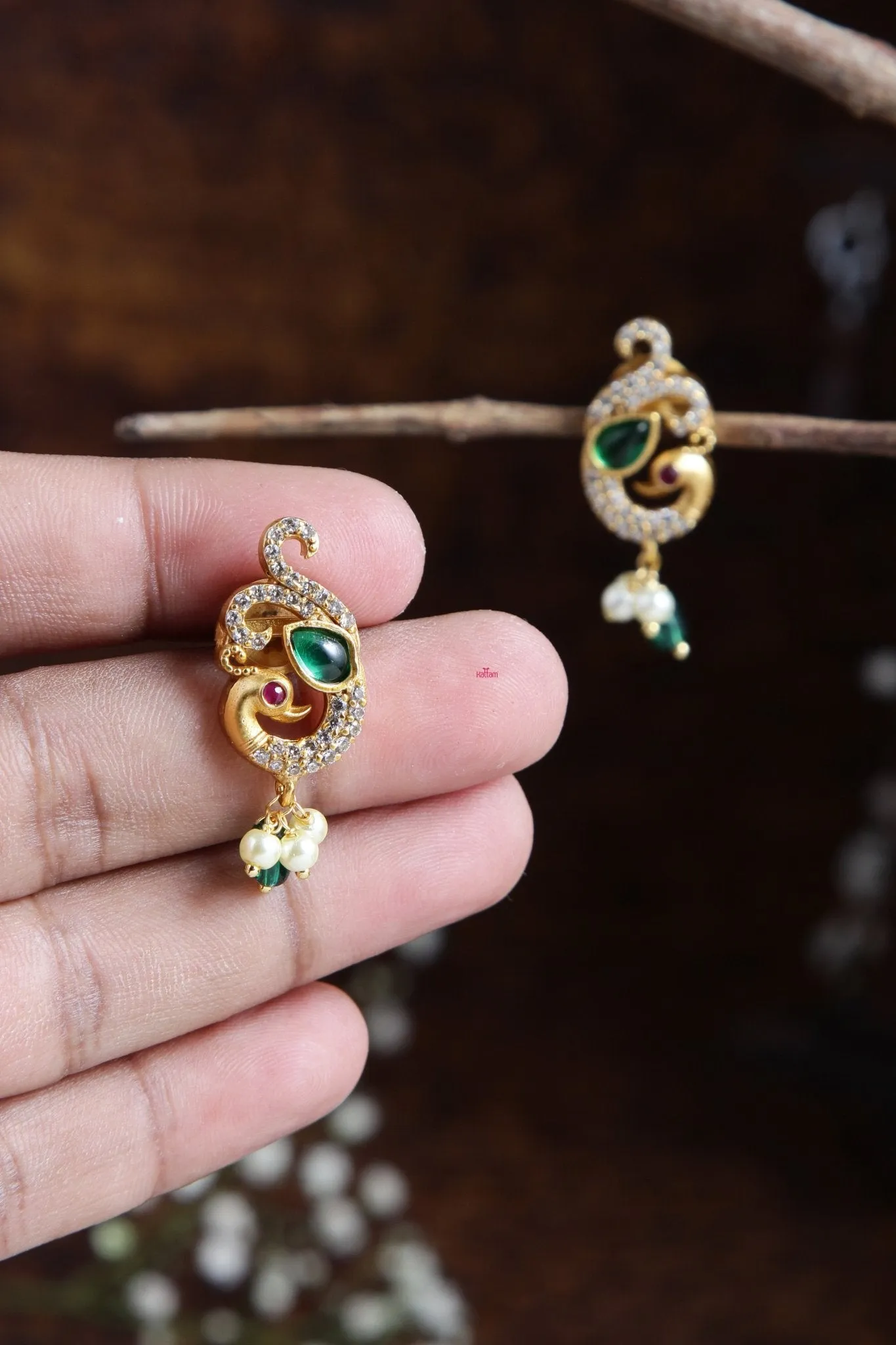 Ethnic Peacock Green Small Earring