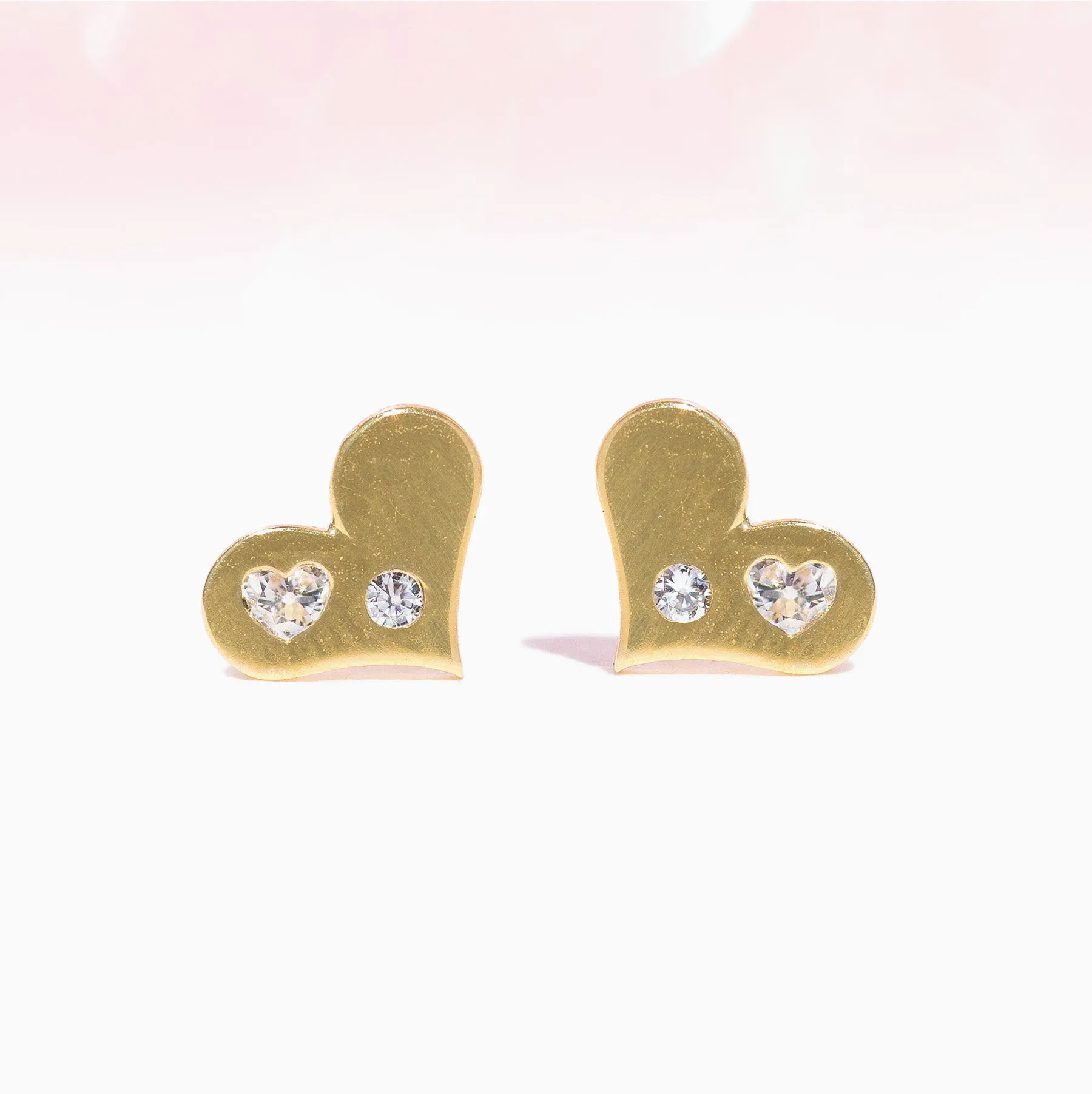 Fine Heart of Gold Stud Earrings