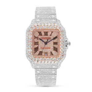 40mm Santos Full Diamond Cartier Watch in Rose Gold with Diamond Dial WSSA0018