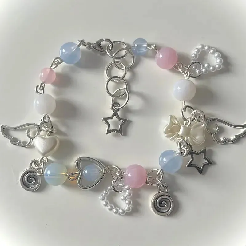 Getadme Handmade angel wings beaded braceletsy2k coquettish fairy tale bracelet