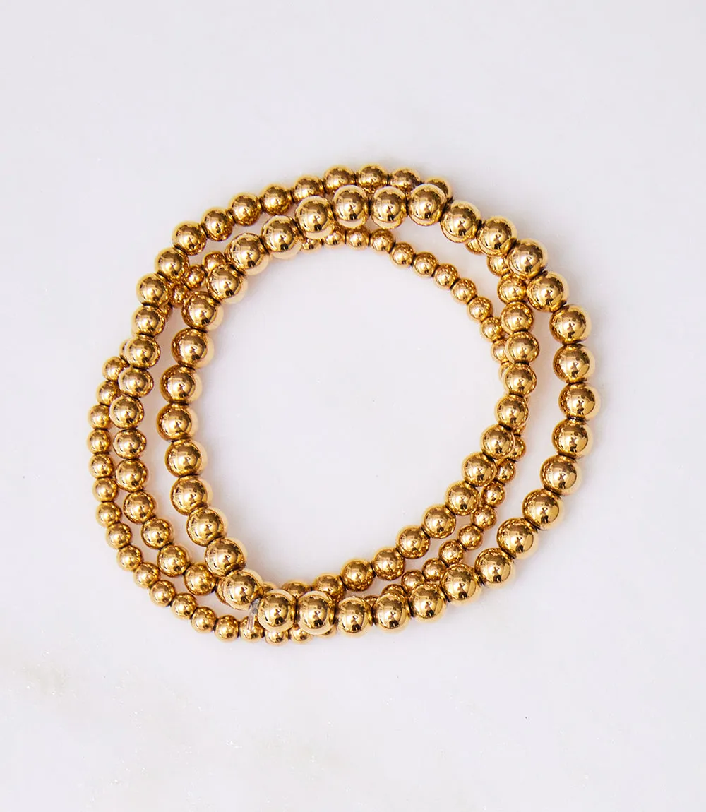 Gold Bead Stretch Bracelets, Set Of 3