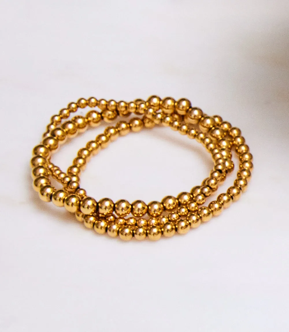 Gold Bead Stretch Bracelets, Set Of 3