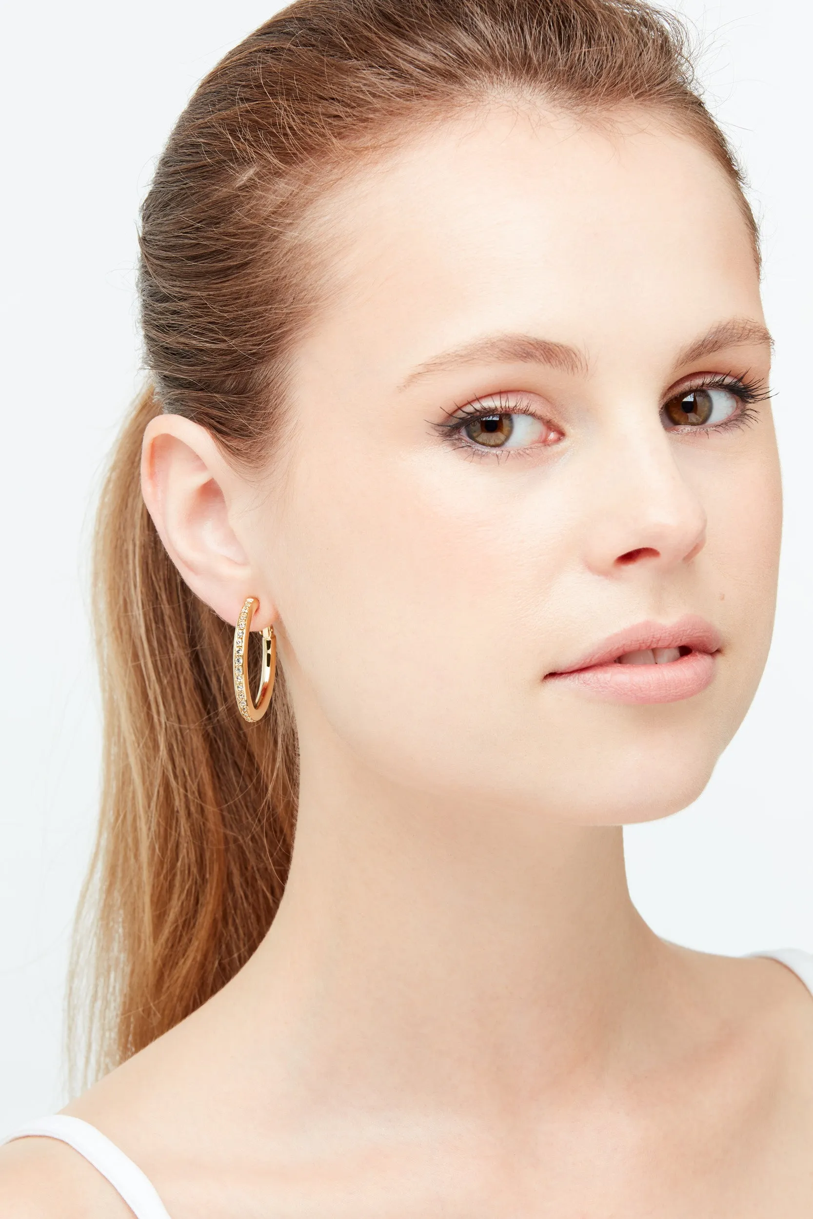 Gold Crystal Hoop Clip Earrings