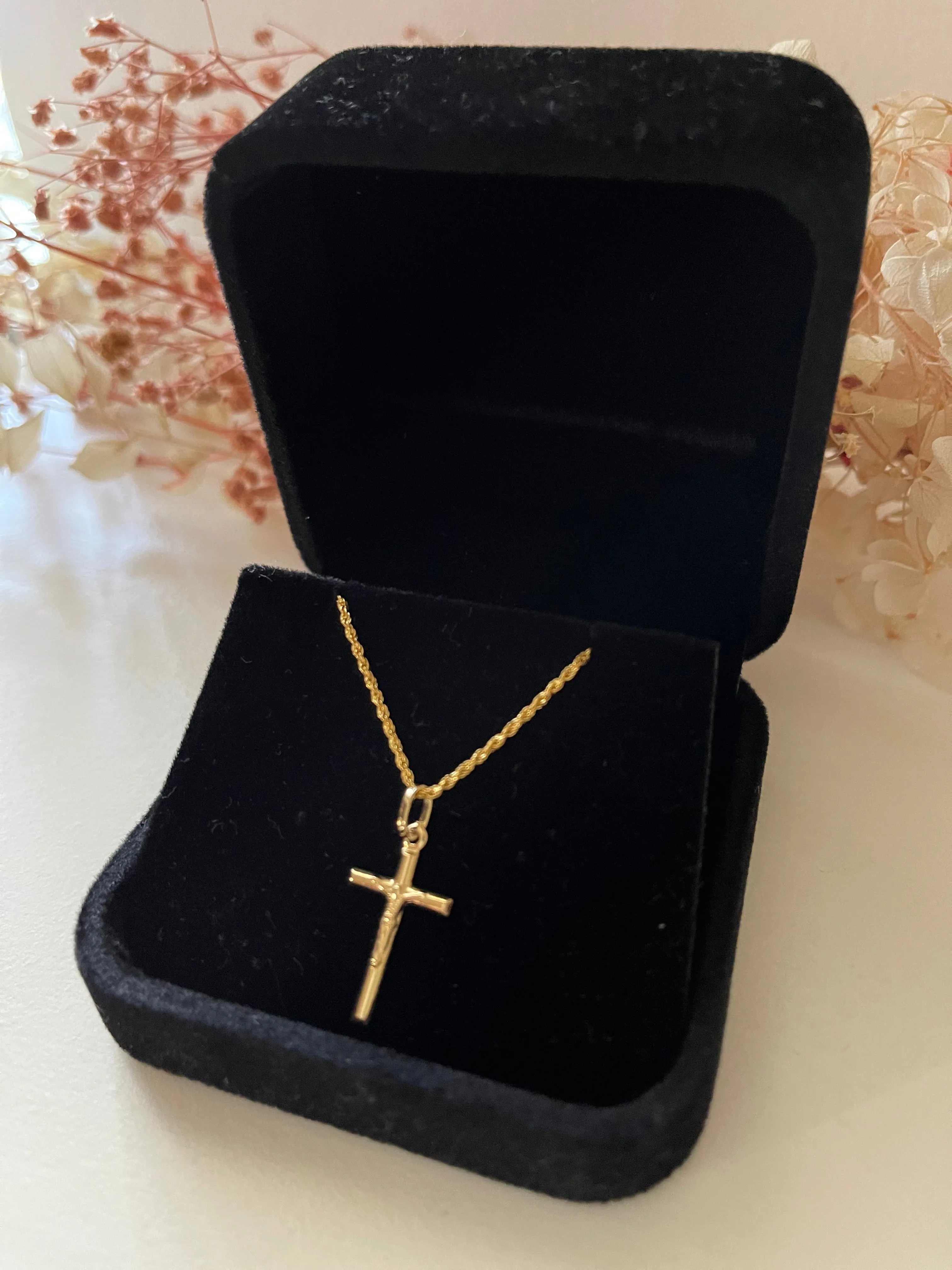 #GOLD2024 | 18K Golden Big Cross Necklace Rope Chain 17.5”