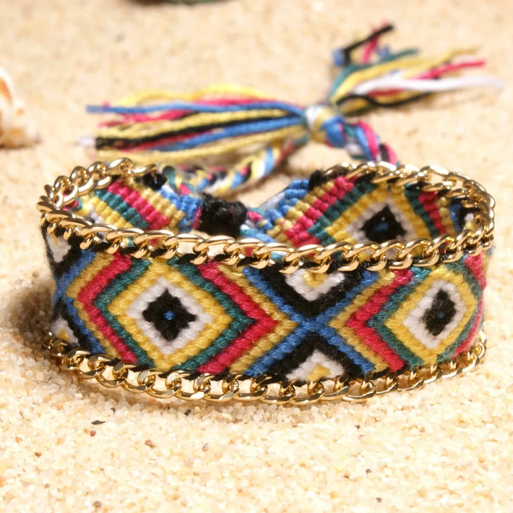 Hand Weave Braided Boho Bracelet Summer Beach Bohemian Vintage Cotton Rope String Nepal Yoga Ethnic Rainbow Woven Bracelets