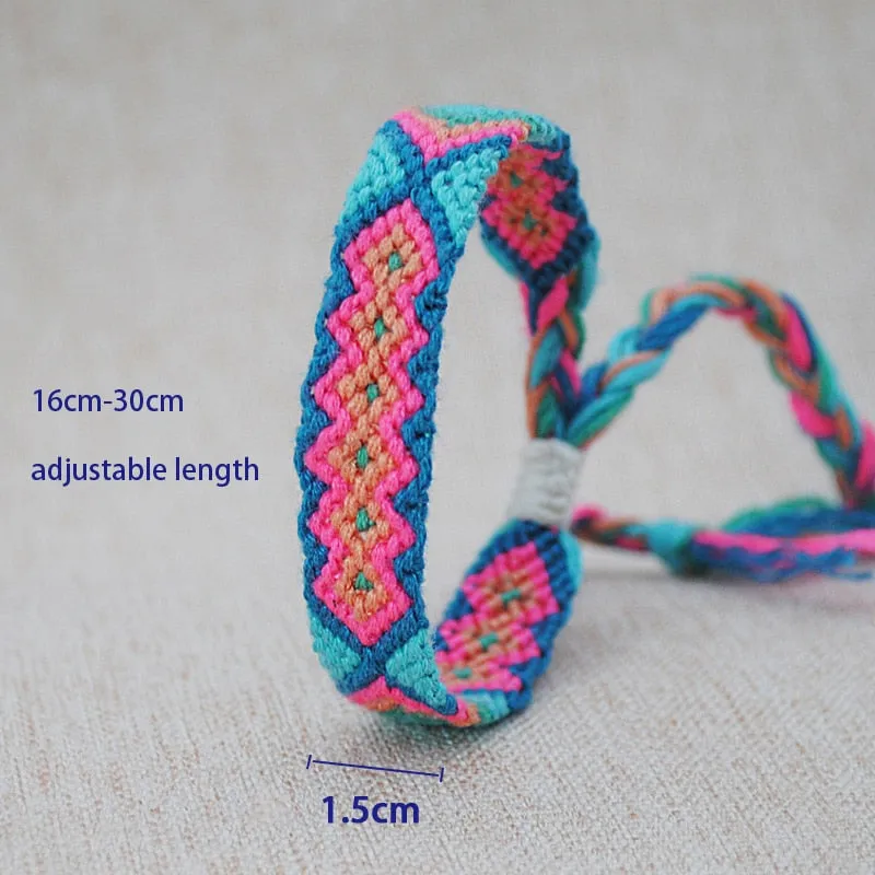 Hand Weave Braided Boho Bracelet Summer Beach Bohemian Vintage Cotton Rope String Nepal Yoga Ethnic Rainbow Woven Bracelets