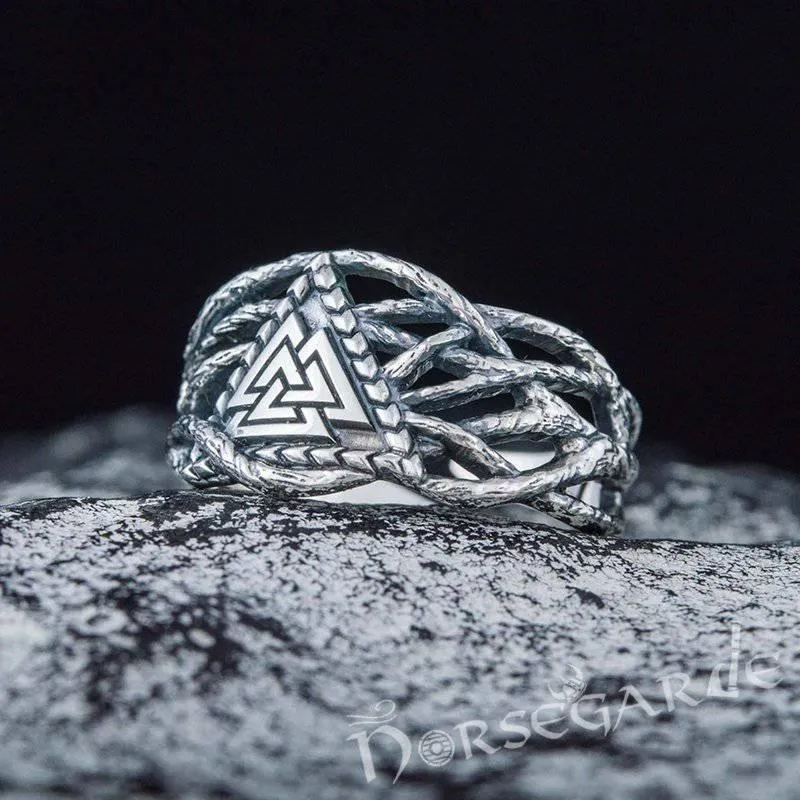 Handcrafted Brambles Valknut Band - Sterling Silver