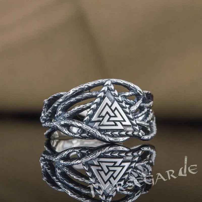 Handcrafted Brambles Valknut Band - Sterling Silver