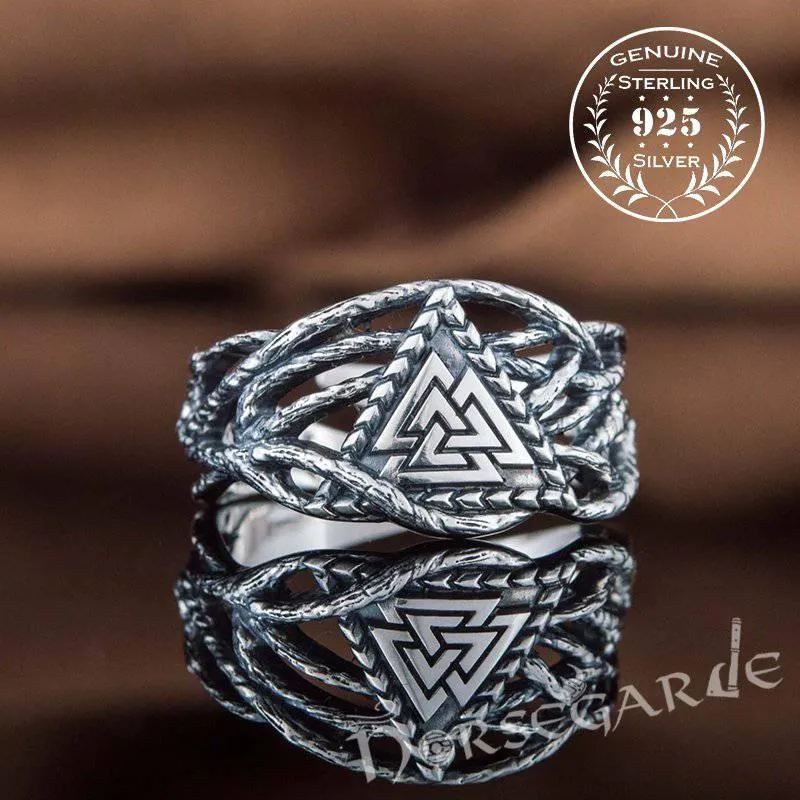 Handcrafted Brambles Valknut Band - Sterling Silver